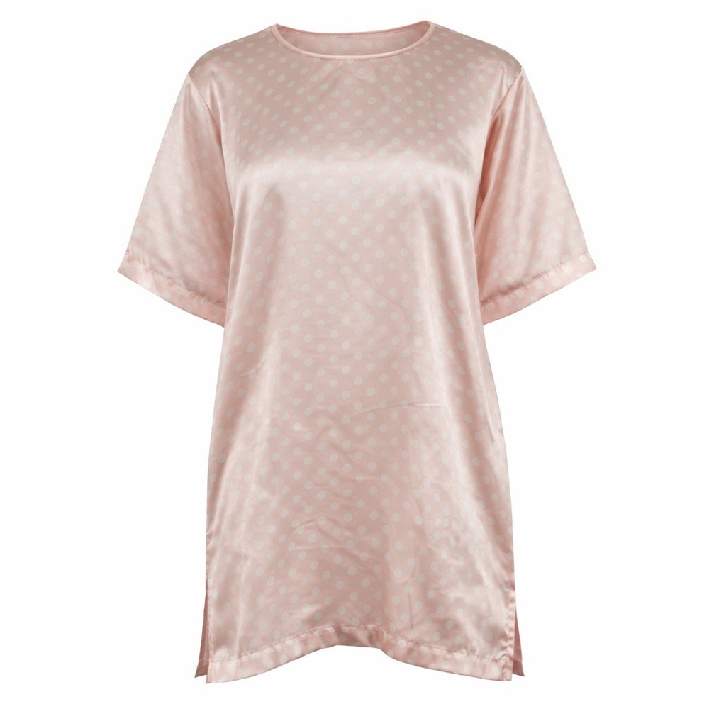 Vintage Victorias Secret Satin Sleep Shirt Pink Polka Dot Nightgown Girly Large